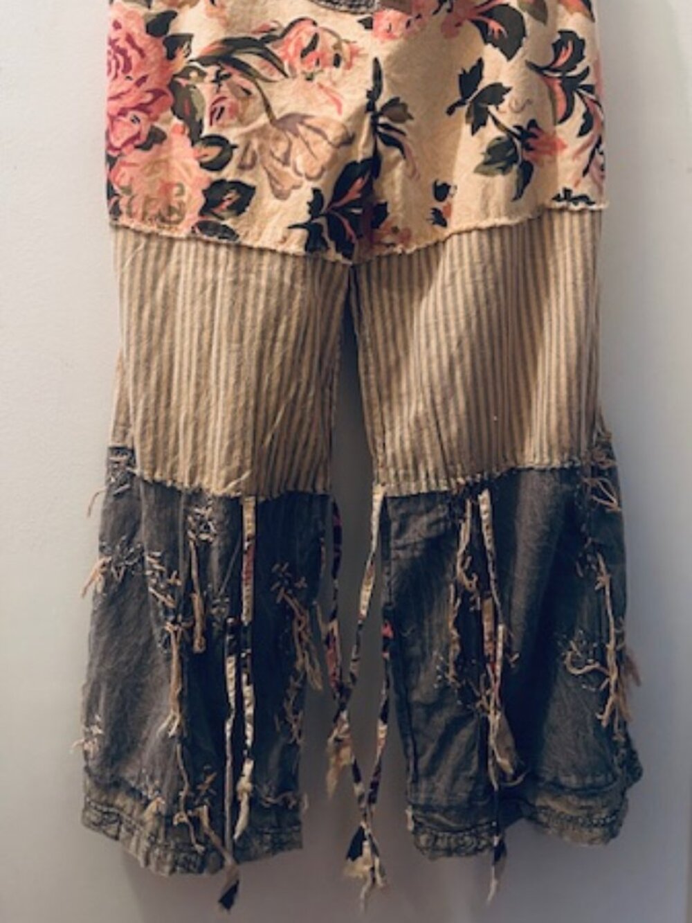 1397 A Rare Bird Chambray Tiered Roses & Striped Tie Waist One Size Pants NWT - Picture 10 of 16